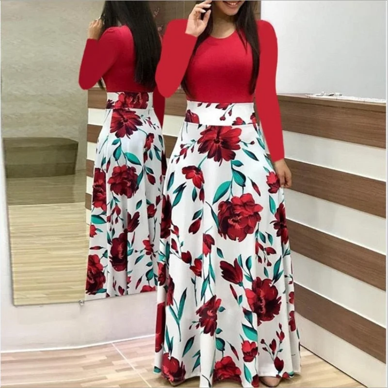 Spring Autumn For Women Dress 2020 Casual Long Sleeve O-neck Tunic Patchwork Dresses Fashion Vintage Print Maxi Dress Vestidos Elegant Lace Maxi Dress Spring Autumn For Women Dress 2020 Casual Long Sleeve O-neck Tunic Patchwork Dresses Fashion Vintage Print Maxi Dress Vestidos Elegant Lace Maxi Dress