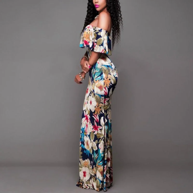 Summer Style Off Shoulder Ruffled Floral Print Maxi Dress Fashionable High-Waist Maxi Dress Summer Style Off Shoulder Ruffled Floral Print Maxi Dress Fashionable High-Waist Maxi Dress