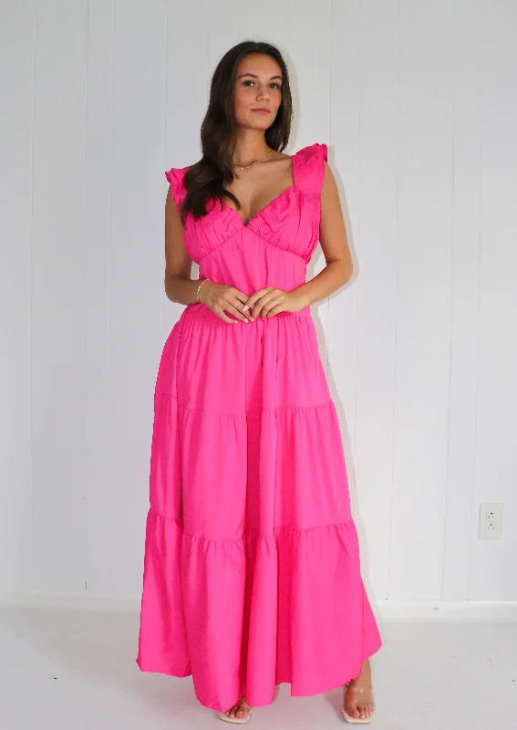 Swept Off V-neck Tiered Maxi Dress Elegant Maxi Dress with Belt