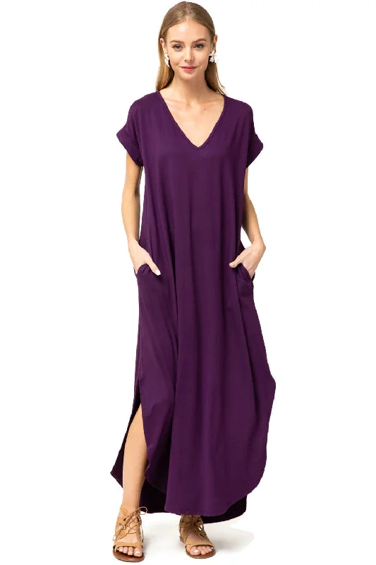 Everyday Pocket Maxi Dress,  Plum Elegant Velvet Maxi Dress