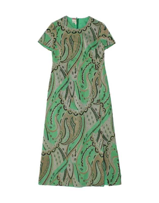 TREVIRA Womens Maxi Dress IT 44 Medium Green Paisley Fashionable Maxi Dress with Fringe TREVIRA Womens Maxi Dress IT 44 Medium Green Paisley Fashionable Maxi Dress with Fringe
