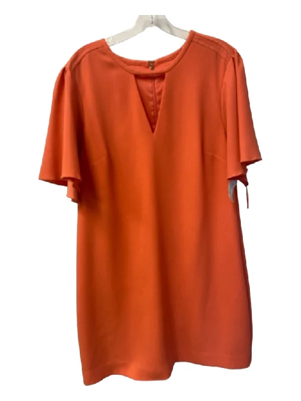 Trina Turk Size 16 Tangerine Orange Polyester Neck Cut Out Round Neck Dress