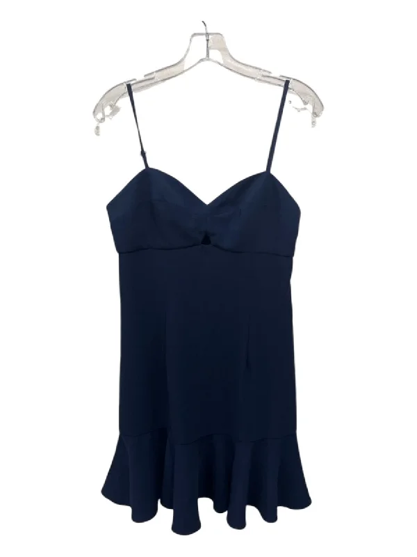 Trina Turk Size 6 Navy Polyester Spaghetti Strap Ruffle Hem Keyhole Dress