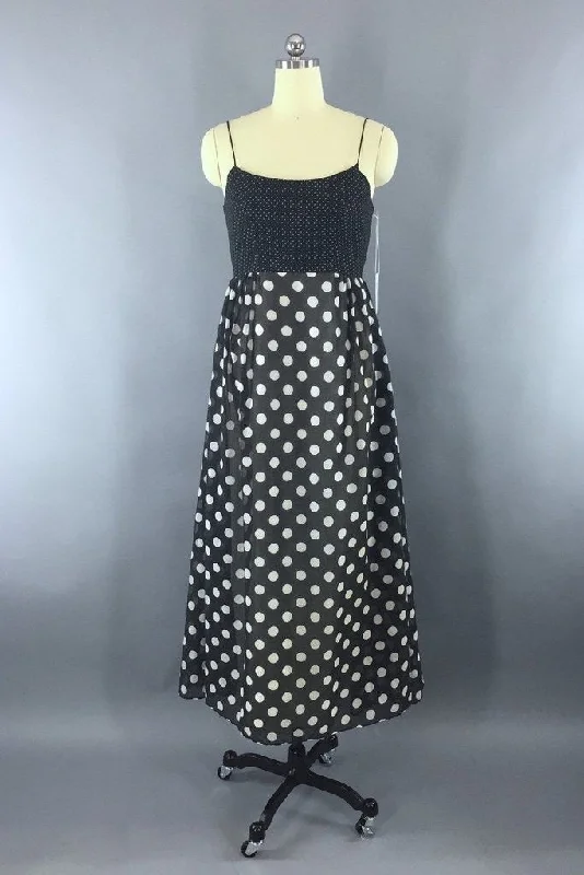 Vintage Black Polka Dot Maxi Dress Fashionable Layered Maxi Dress