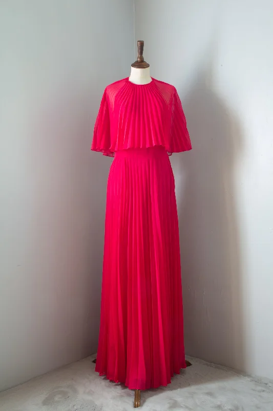 Vintage 1970s Hot Pink Chiffon Maxi Dress Chic Boho Print Maxi Dress