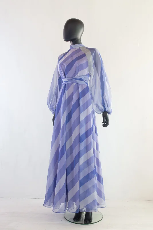 Vintage 1970s Purple Chiffon Stripe Maxi Dress Trendy Maxi Dress with Straps