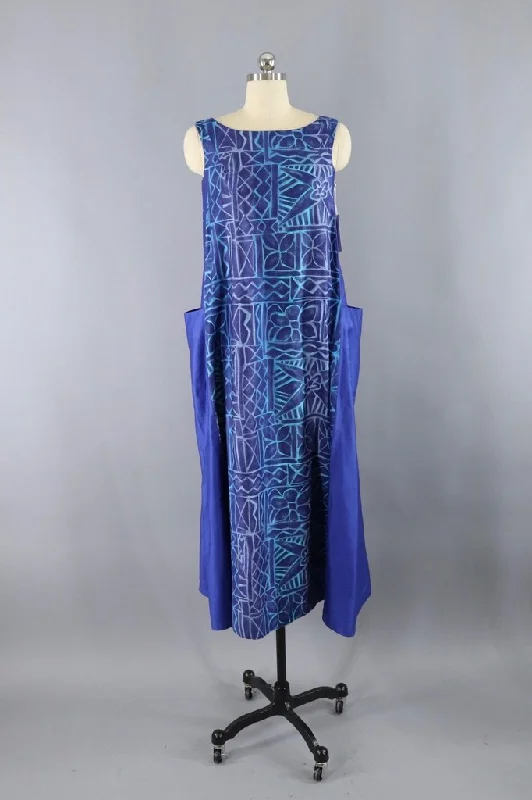 Vintage Blue Batik Maxi Dress Stylish Longline Maxi Dress