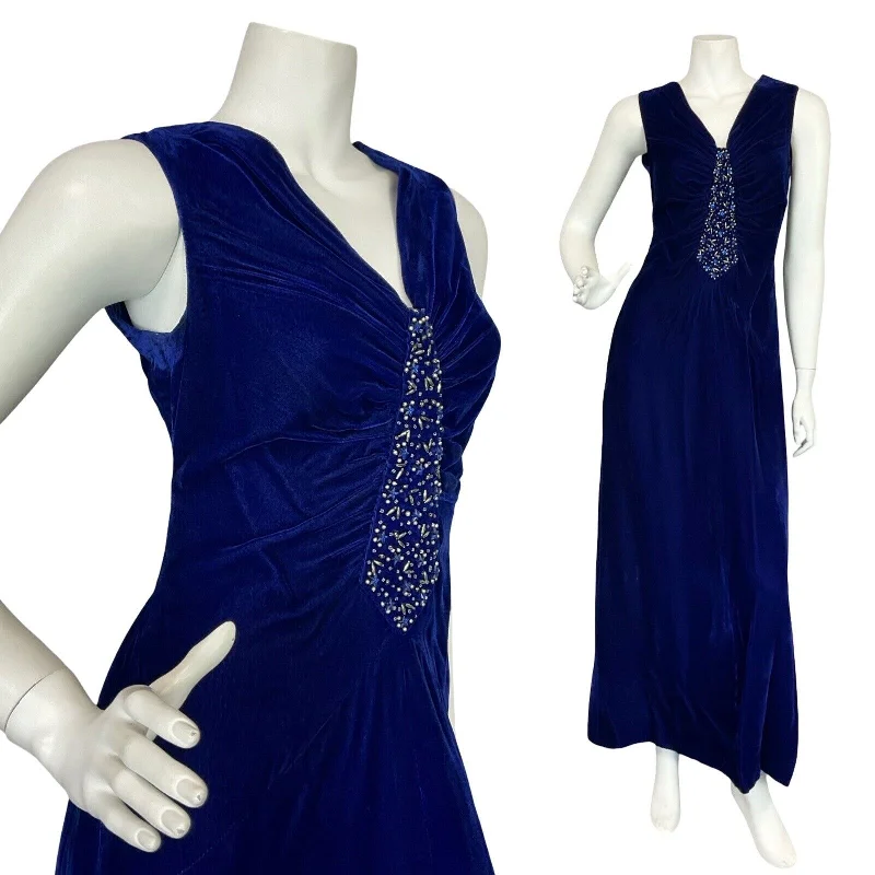 VTG 70S NAVY BLUE VELVET WHIMSIGOTH CELESTIAL BEADED EVENING MAXI DRESS S 8 10 Comfortable Satin Maxi Dress VTG 70S NAVY BLUE VELVET WHIMSIGOTH CELESTIAL BEADED EVENING MAXI DRESS S 8 10 Comfortable Satin Maxi Dress