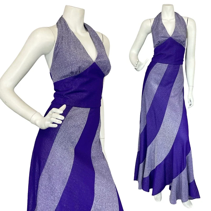VTG 70S PURPLE LILAC STUDIO 54 TWIST & FLARE DISCO HALTER NECK MAXI DRESS S 8 10 Fashionable Off-Shoulder Maxi Dress VTG 70S PURPLE LILAC STUDIO 54 TWIST & FLARE DISCO HALTER NECK MAXI DRESS S 8 10 Fashionable Off-Shoulder Maxi Dress