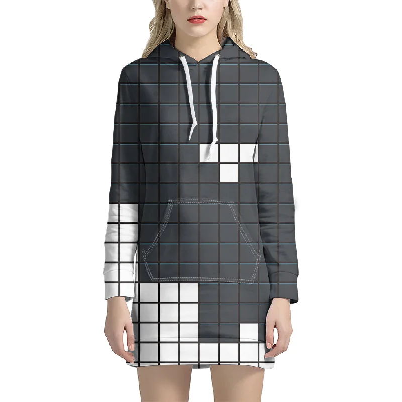 White Brick Puzzle Video Game Print Pullover Hoodie Dress