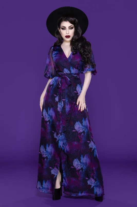 Winona Maxi Dress (Purple Floral) Elegant Maxi Dress with Ruffles