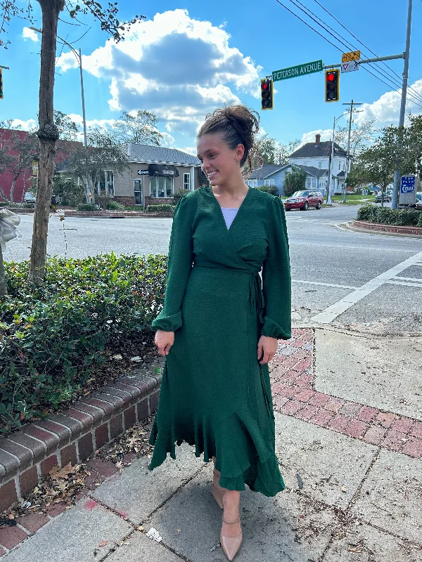 “Wrap It Up” Maxi Dress in Emerald Green Elegant Pleated Maxi Dress