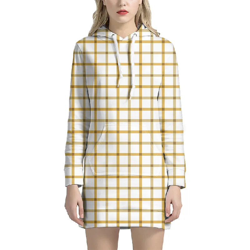 Yellow And Beige Tattersall Print Pullover Hoodie Dress