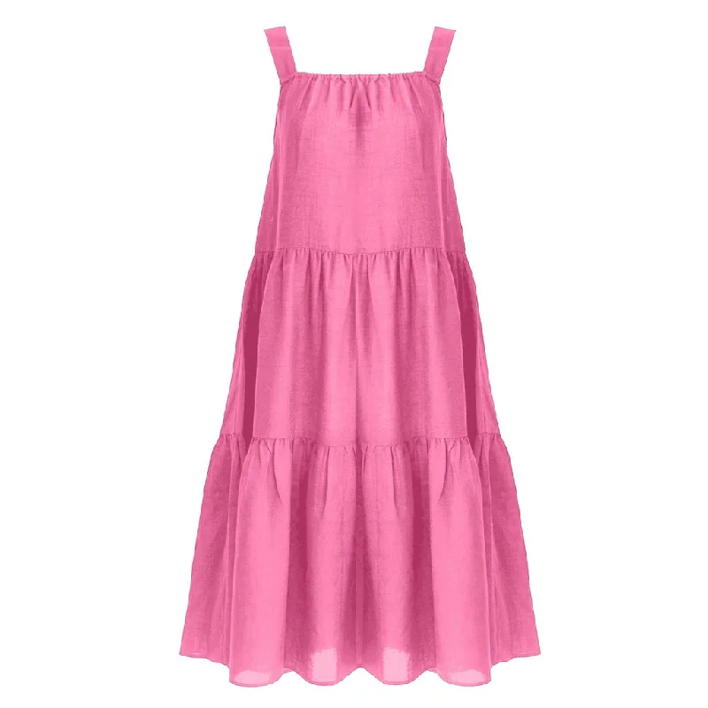 Linen Tiered Dress | Coral