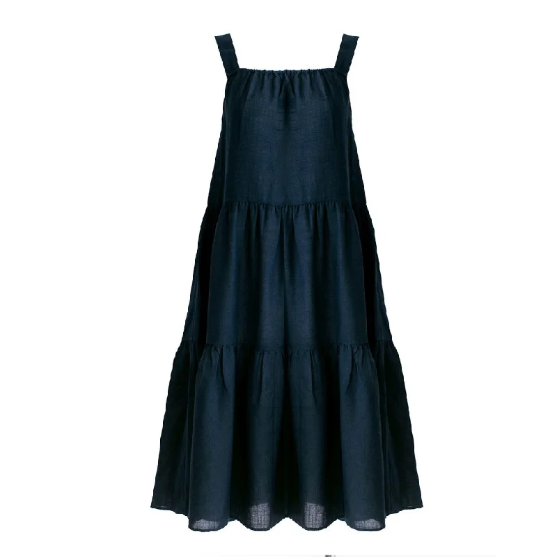 Linen Tiered Dress | Navy