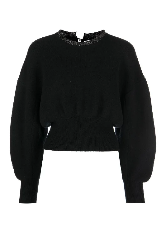 Alexander Wang Crystal Trim Jumper - Black/ Jet Front Pockets Side Pockets Patch Pockets