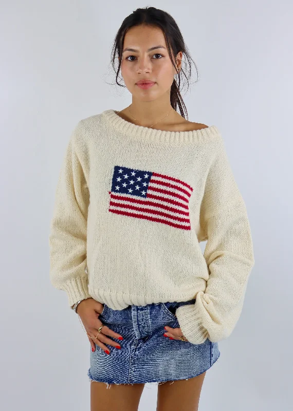 American Flag Sweater ★ Cream Terry Terry Cloth Terry Knit