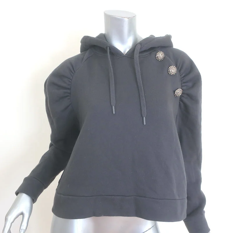 Ba&sh Bora Crystal-Embellished Hooded Sweatshirt Gray Size Small Hoodie with Button Classic Timeless