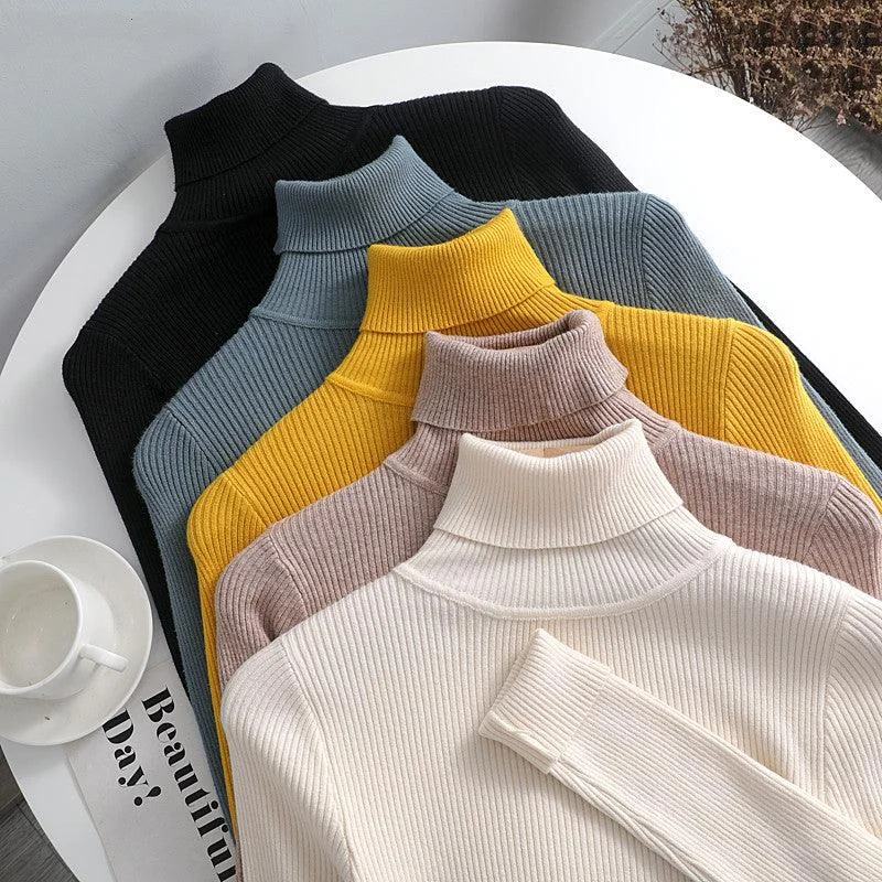 Basic Women highneck Sweaters Bright Pastel Dark