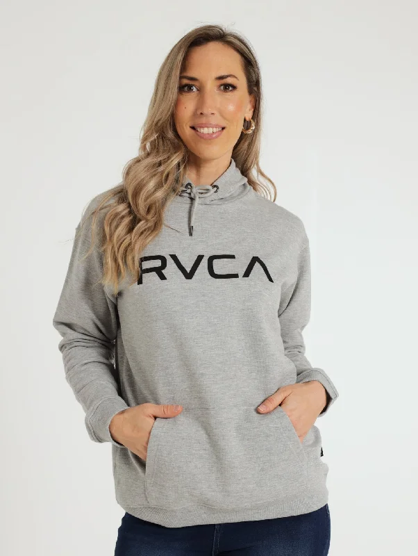 Big RVCA Hoodie - Grey Hoodie with Patch Decorative Personalized