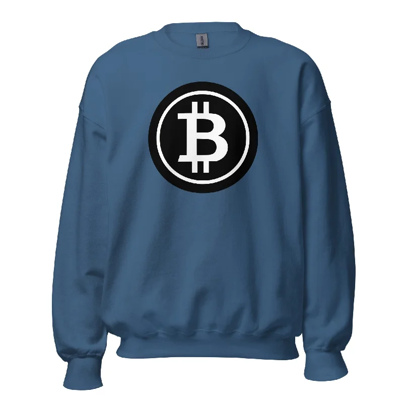 BTC Bitcoin Crypto Symbol Sweatshirt Long Sleeve Pullover Hoodie with Hem Patch Decorative Personalized