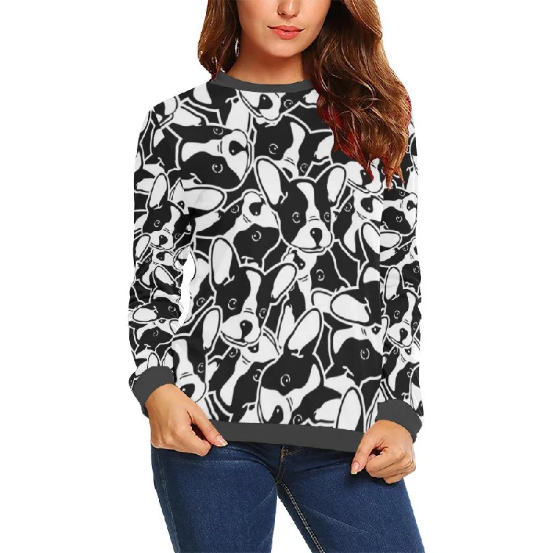 Bulldog Pattern Print Women's Sweatshirt Hoodie with Hem Contrast Bold Stylish