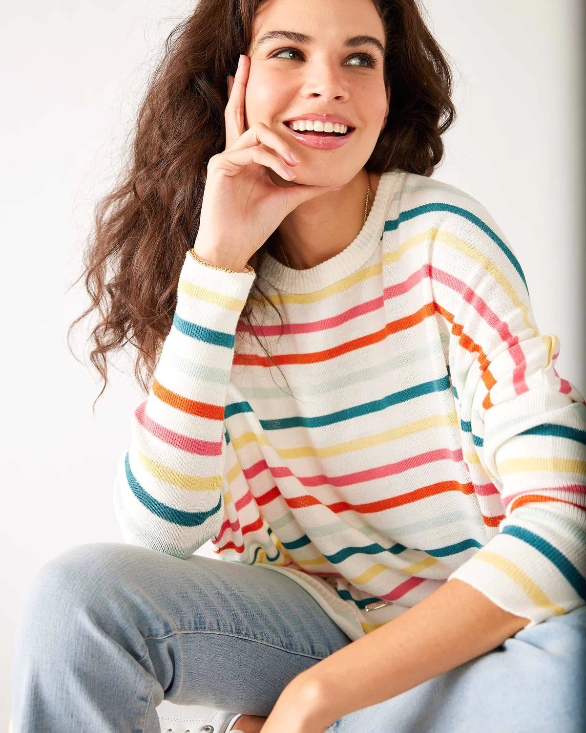 Mersea The Catalina Travel Sweater Rainbow Sherbet Stripe Boxy Sweater Fitted Sweater A-Line