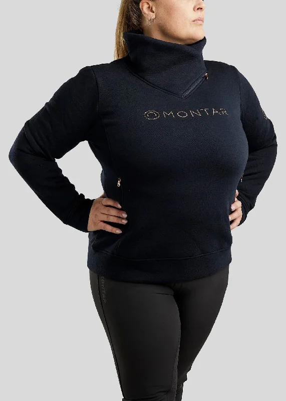 CURVE Naja Sweatshirt - Navy Hoodie with Hem Contrast Bold Stylish