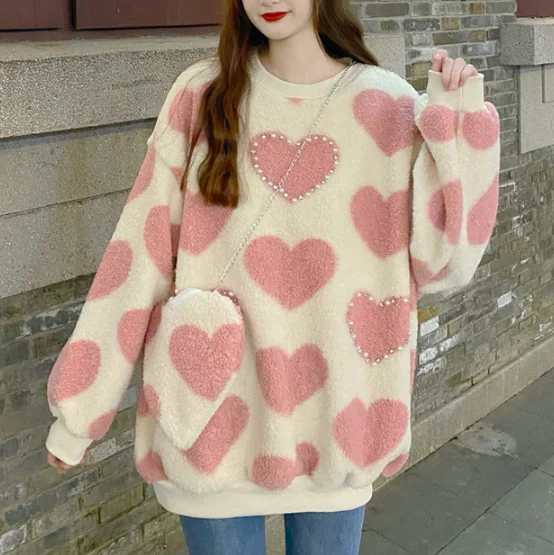 Cute  Heart plush sweater yv30318 Wool Sweater Cotton Sweater Cashmere Sweater