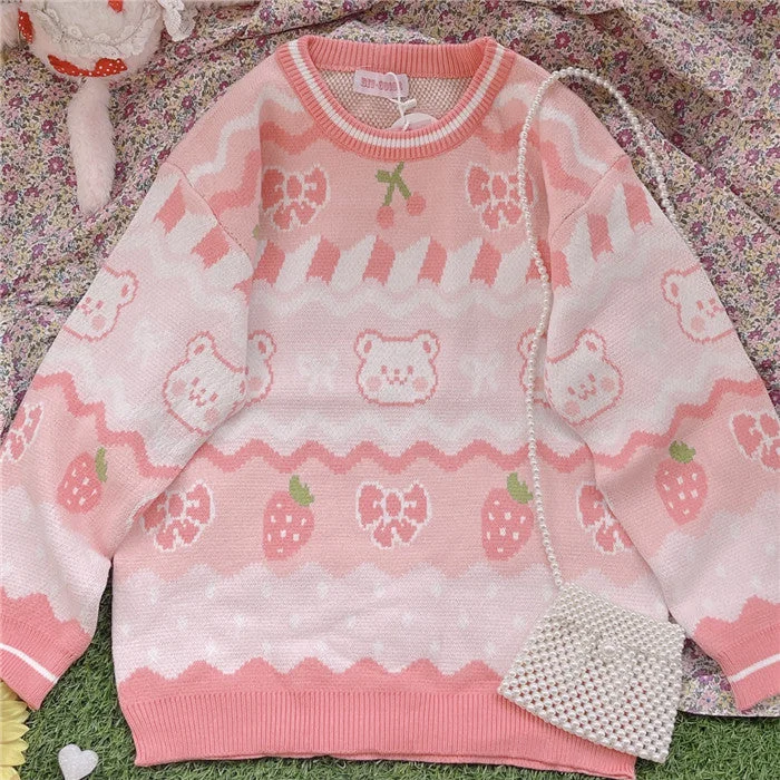 Cute strawberry bear sweater yv31193 Spandex Rayon Corduroy