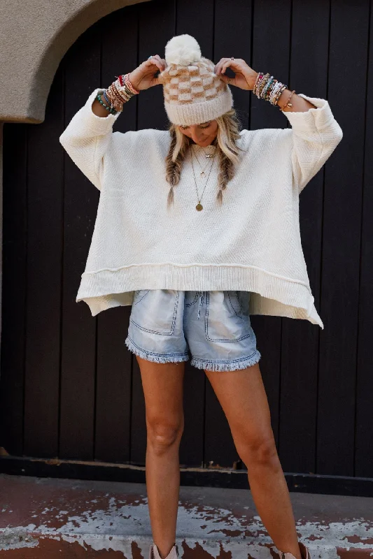 Dana Oversized Diamond Texture Sweater - Ivory Mesh Sweater Canvas Denim