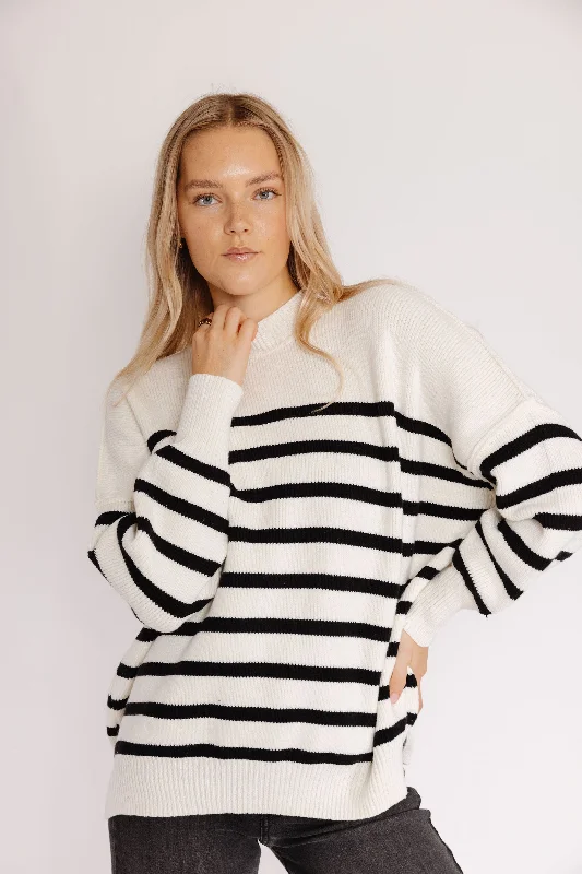 Dexter Sweater in White/Black Silk Blend Satin Velvet