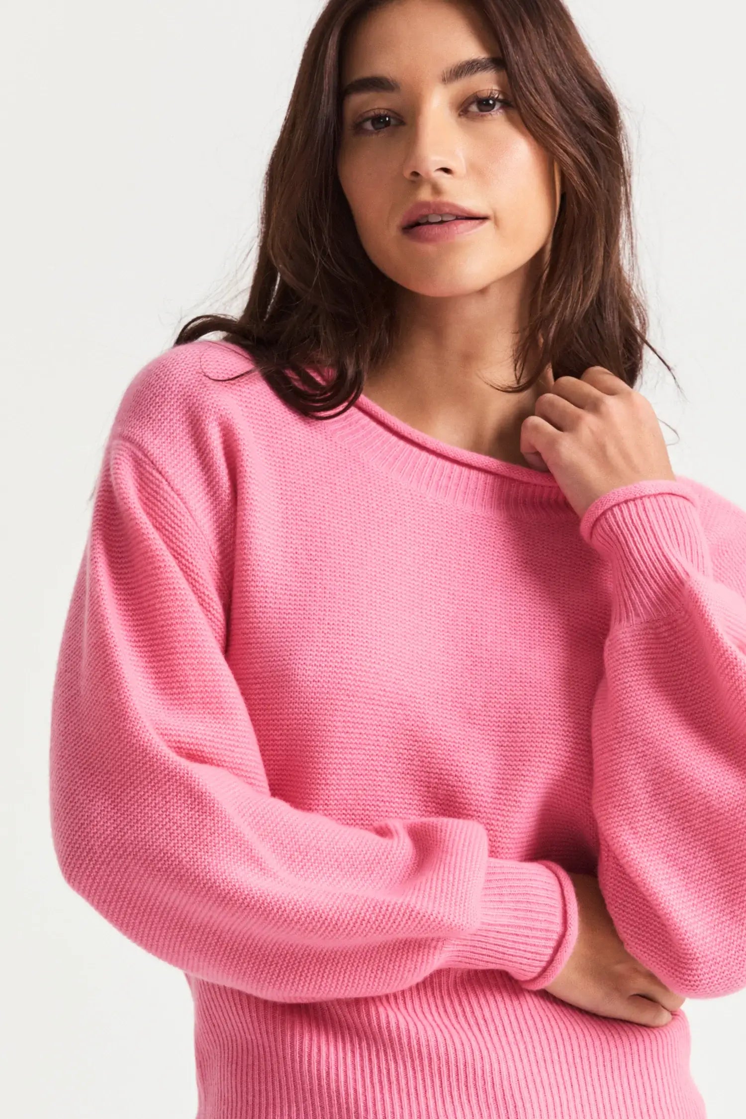 Love Shack Fancy - Emelita Pullover Sweater in Vivid Pink Elegant Classic Vintage