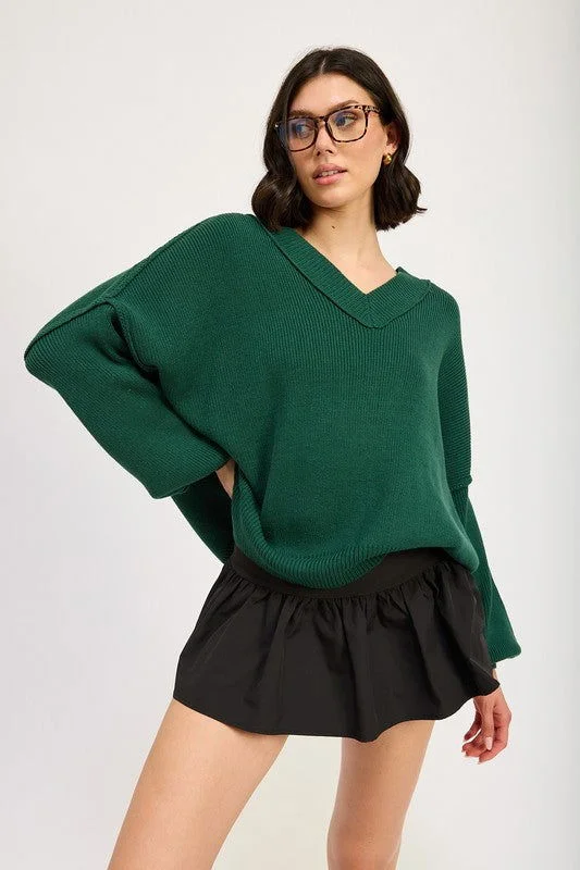 Emory Park Oversized V Neck Sweater Zippered Front Buttoned Front Snap Front