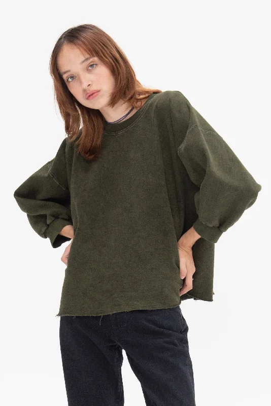 Fond Sweatshirt, Olive Hoodie with Bell Sleeves Flared Feminine