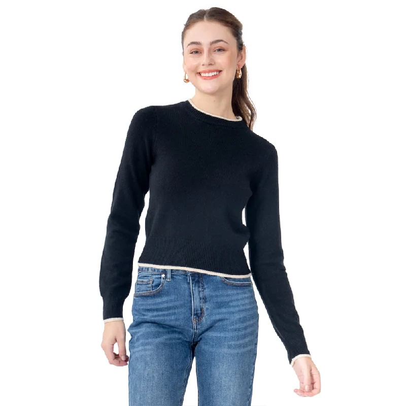 SWEATER PARA MUJER ROUND NECK BASIC WITH CONTRAST FOREVER 21 Cable Knit Ribbed Knit Lace Knit