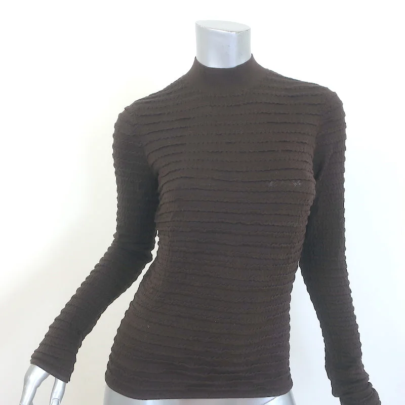 FRAME Smocked Mock Neck Sweater Espresso Silk-Cotton Size Medium NEW Zippered Front Buttoned Front Snap Front