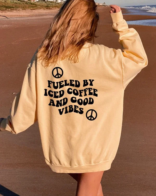 Fueled by Coffee Good Vibes CC Sweatshirt Hoodie with Hem Detail Decorative Unique