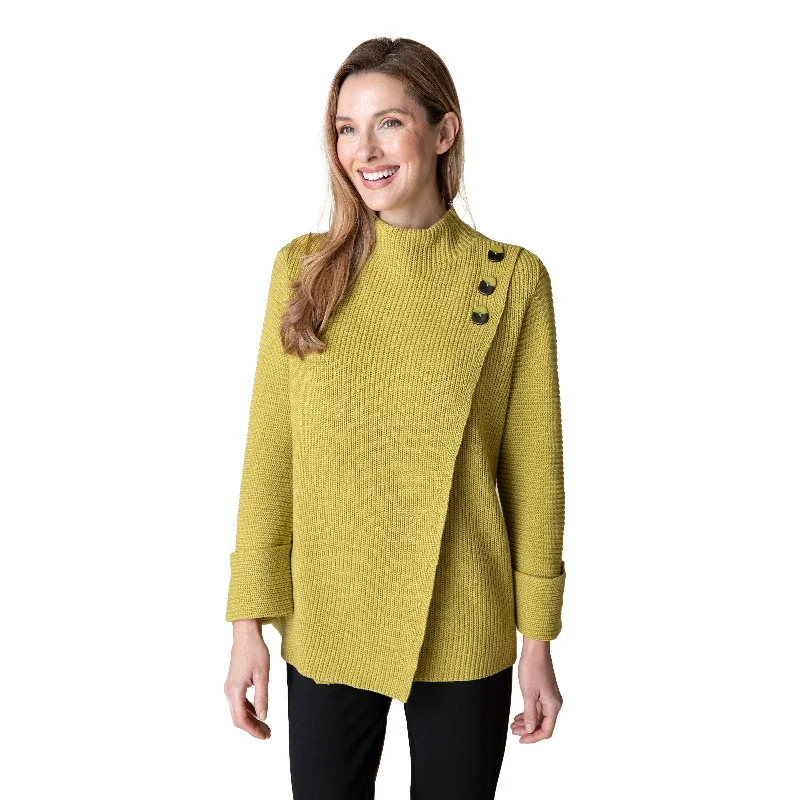 Habitat Cotton Shaker Funnel Neck Tunic Sweater in Pear - 87415-PR Iron Safe Non-Iron Wrinkle Free