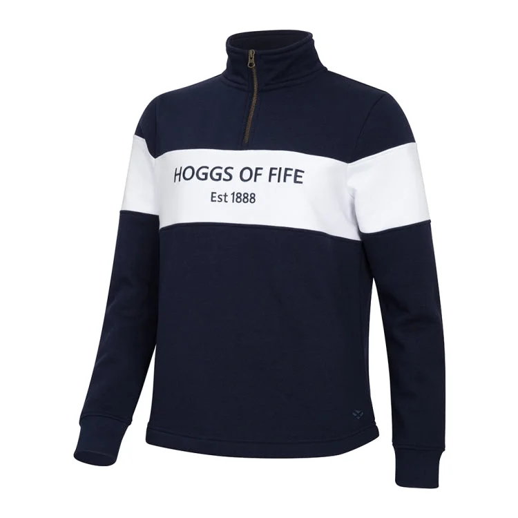 Hoggs of Fife Ladies Dumfries 1888 1/4 Zip Sweatshirt - Navy/White Hoodie with Stripes Bold Sporty