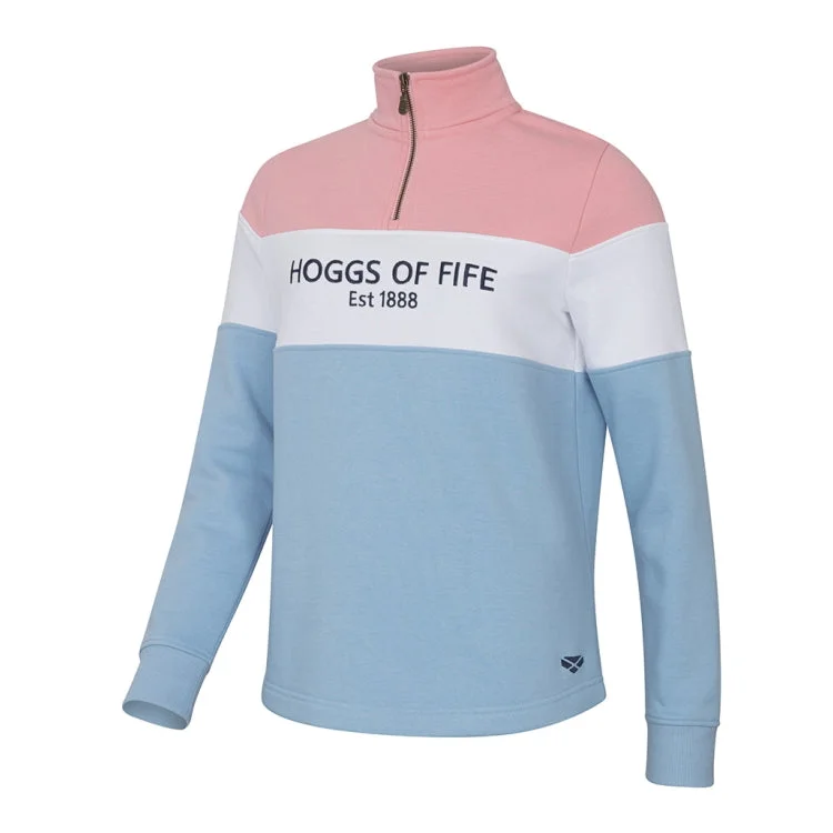 Hoggs of Fife Ladies Dumfries 1888 1/4 Zip Sweatshirt - Pink/White/Blue Hoodie with Logo Branding Identity