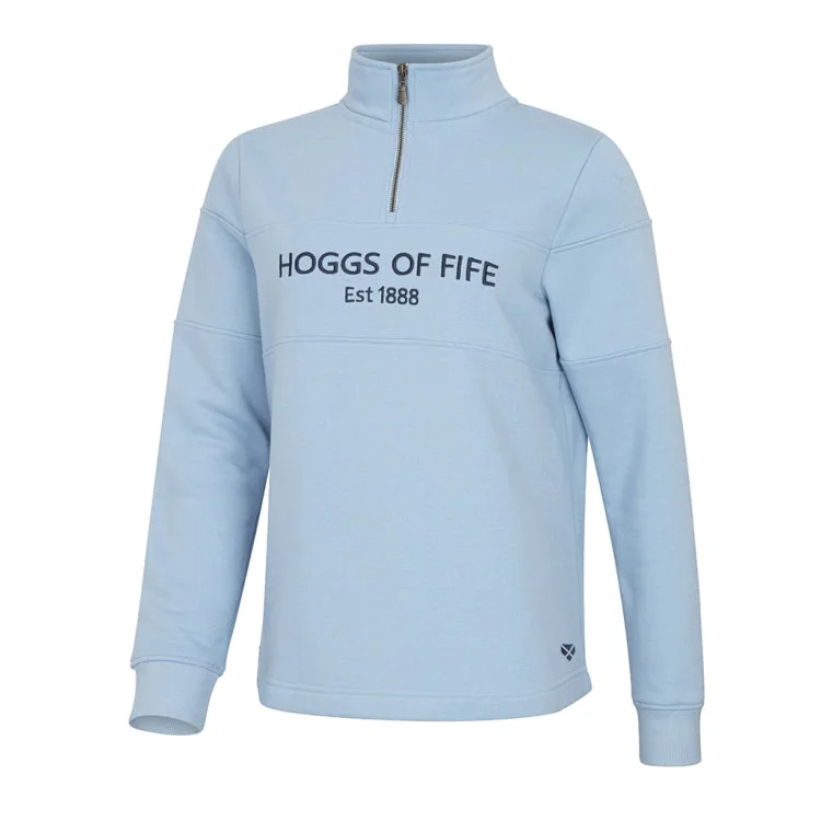 Hoggs of Fife Ladies Dumfries 1888 1/4 Zip Sweatshirt - Plain Blue Hoodie with Hem Ribbing Snug Secure