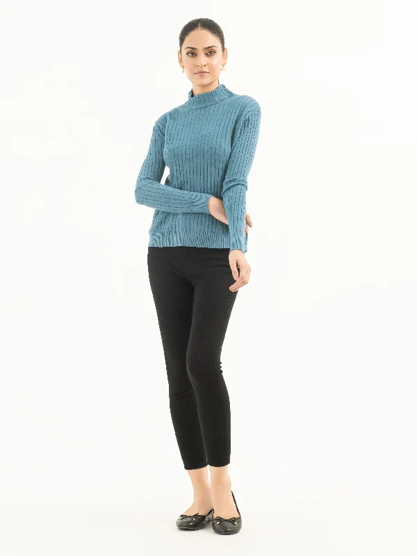 Ribbed Turtle Neck Sweater Silk Blend Satin Velvet