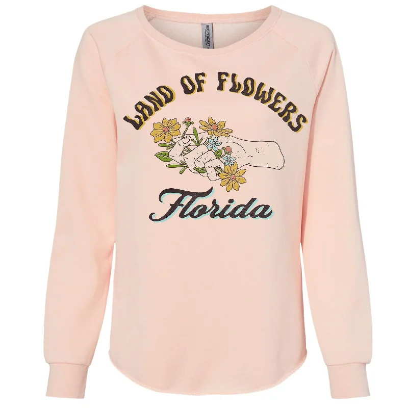 Land of Flowers Florida Crewneck Sweatshirt Hoodie with Slit Hem Functional Movement