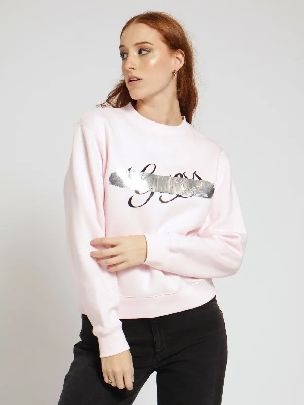 Logo Sweatshirt - Pink Hoodie with Set-In Sleeves Structured Classic