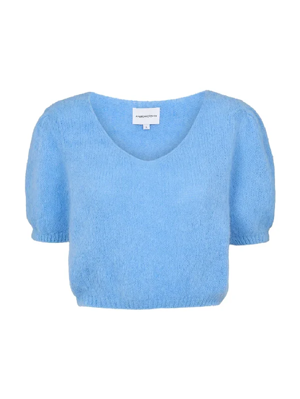 Lolanda Sweater - Sky Blue Houndstooth Herringbone Solid