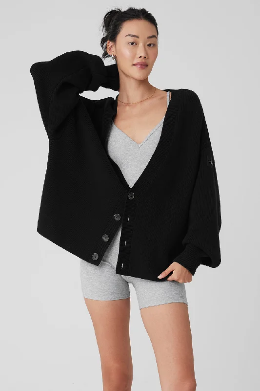 Scholar Cardigan Sweater - Black Sequined Glittery Shiny