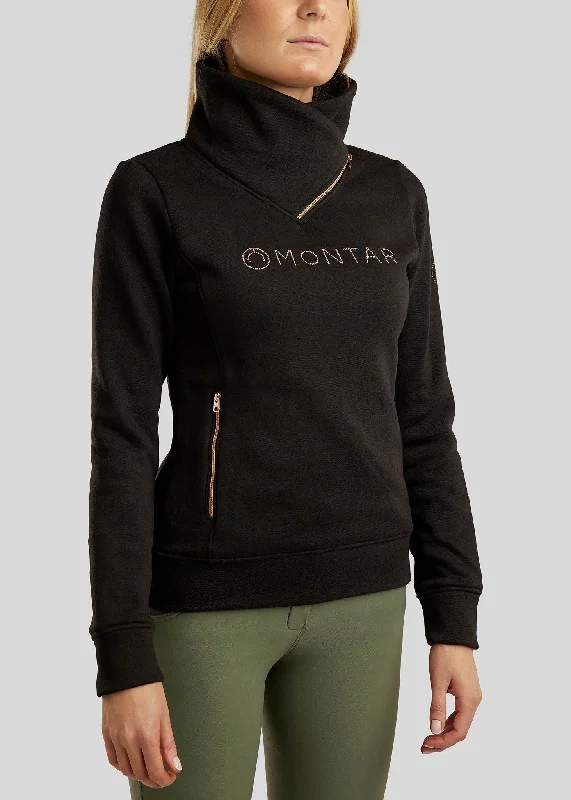 Naja Rosegold Sweatshirt - Black Hoodie with Front Slit Layering Stylish