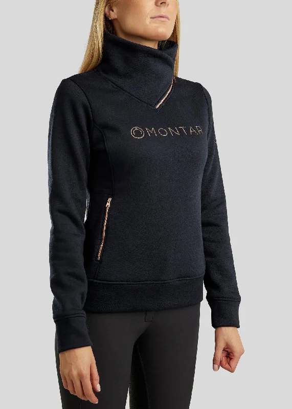 Naja Rosegold Sweatshirt - Navy Hoodie with Hem Embroidery Detailed Premium