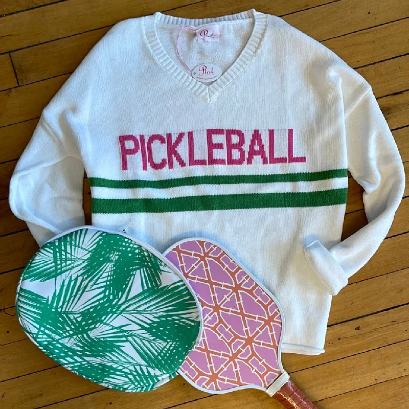 New Vee Pickleball Sweater Herringbone Houndstooth Plaid